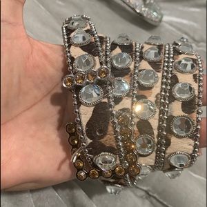 Briella leather & leopard rhinestone belt